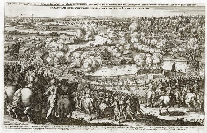 Merian, Matthaeus d. .: Schlacht bei Rain am Lech aus: Theatrum Europaeum, Band II, 3. Aufl., Frankfurt am Main: M. Merian, 1646. - Exemplar der Universittsbibliothek Augsburg, Sign.02/IV.13.2.26-2