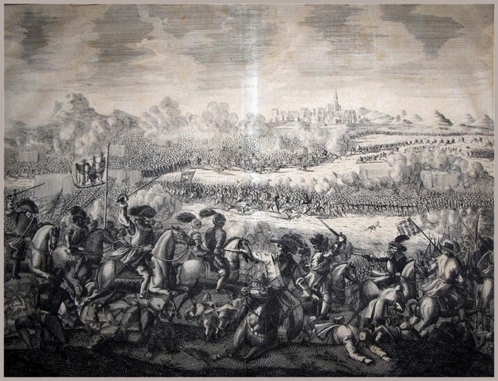 Die Schlacht bei Nrdlingen, Stich aus: Franz Christoph Khevenhller, Annales Ferdinandei, Band 12, 1726